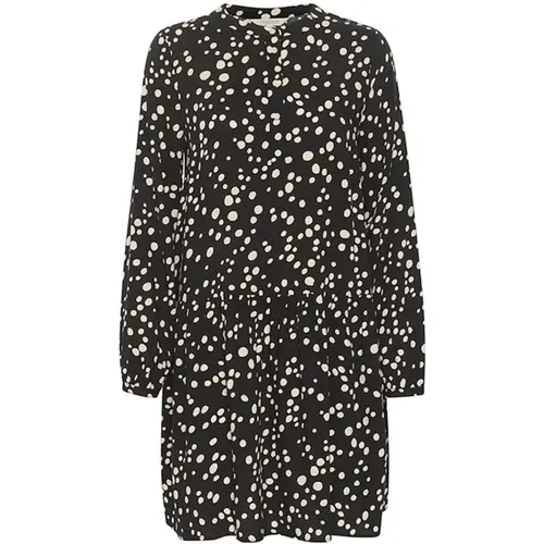 Schwarzes Punkt-Print-Kleid mit Puffärmeln , Damen, Größe: 2XS - Part Two - Modalova