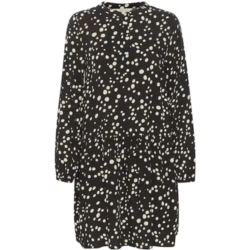 Schwarzes Punkt-Print-Kleid mit Puffärmeln , Damen, Größe: 3XL - Part Two - Modalova