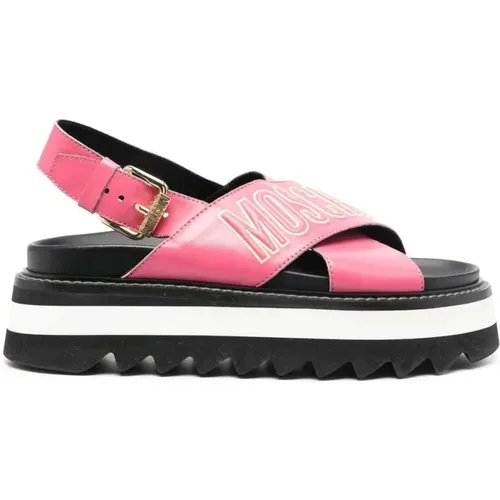 Rosa Casual Offen Flache Sandalen , Damen, Größe: 39 EU - Moschino - Modalova