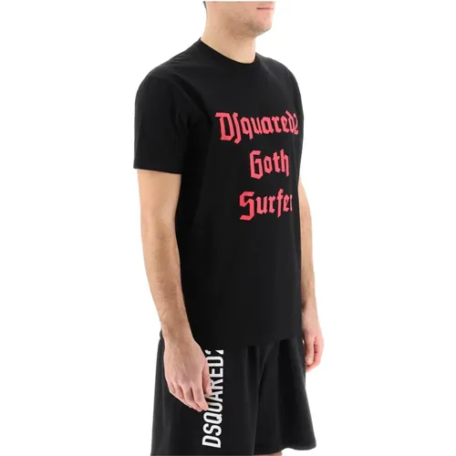 Goth Surfer T-Shirt with Letter Print , male, Sizes: XL, M, L, 2XL - Dsquared2 - Modalova