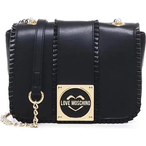Schwarze Logo-Tasche mit Metallriemen - Love Moschino - Modalova