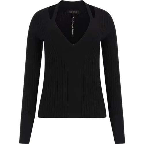 Ribbed V-Neck Sweater , female, Sizes: M, L - Guess - Modalova