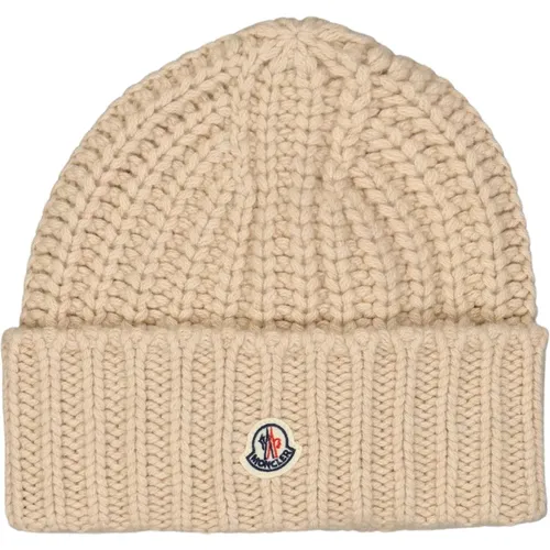 Cashmere Ribbed Knit Beanie , female, Sizes: ONE SIZE - Moncler - Modalova