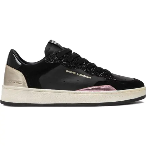 Schwarze Glitzer-Sneaker mit Pinken Details , Damen, Größe: 39 EU - Crime London - Modalova