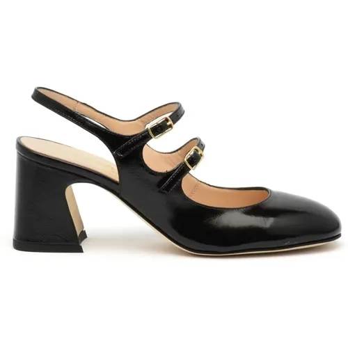 Schwarze Lackleder Slingback Schuhe , Damen, Größe: 37 1/2 EU - Status - Modalova
