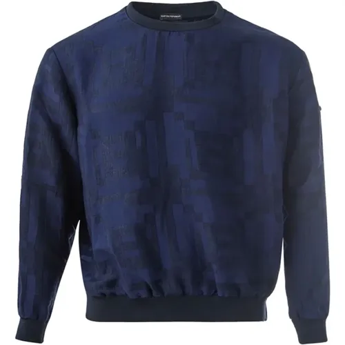 Blauer Sweatshirt mit Reißverschluss , Herren, Größe: L - Emporio Armani - Modalova