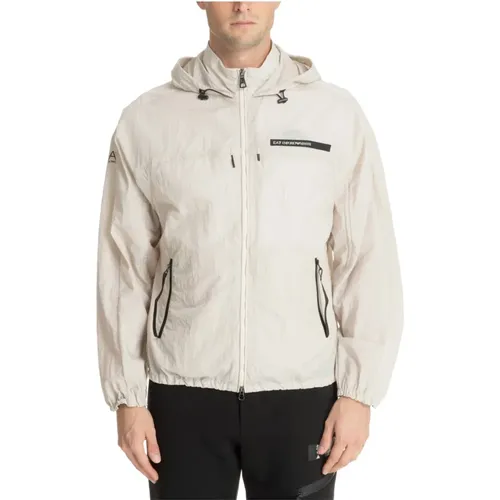 Plain Hooded Jacket with Zip Closure , male, Sizes: M - Emporio Armani EA7 - Modalova