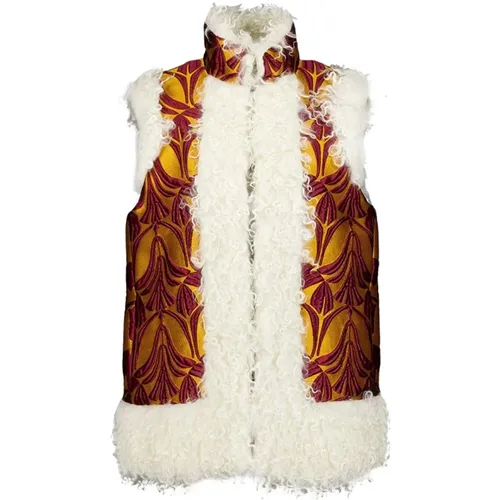 Patterned-Brocade Shearling-Trim Vest , female, Sizes: M - La DoubleJ - Modalova