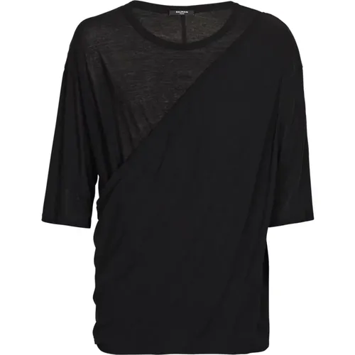 Drapiertes T-Shirt aus Jersey , Herren, Größe: M - Balmain - Modalova