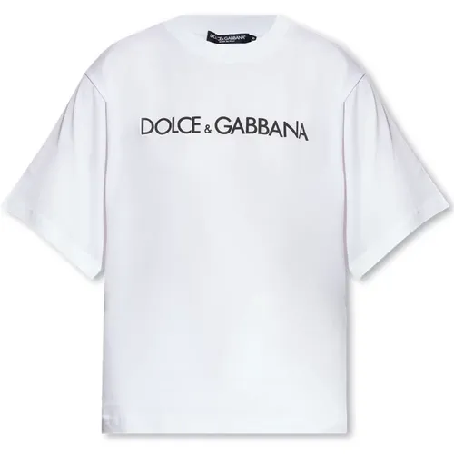 T-Shirt mit Logo , Damen, Größe: S - Dolce & Gabbana - Modalova