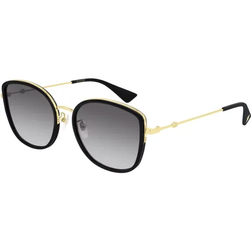 Schwarz Gold Sonnenbrille Grau Getönt , Damen, Größe: 56 MM - Gucci - Modalova