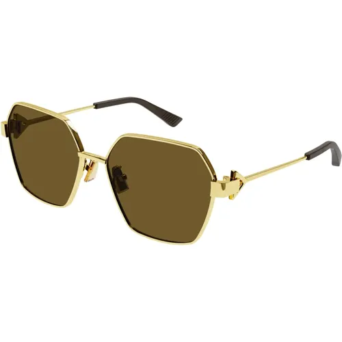 Gold/Bronze Sunglasses , female, Sizes: 57 MM - Bottega Veneta - Modalova