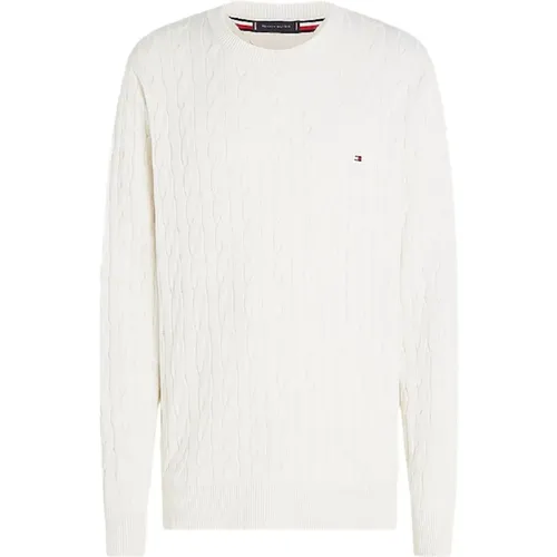 Retro-inspired Chain Knit Sweatshirt Cream , male, Sizes: XL, L, M, S - Tommy Hilfiger - Modalova