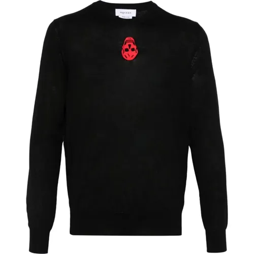 Schwarzer Wollpullover mit Skull-Stickerei - alexander mcqueen - Modalova