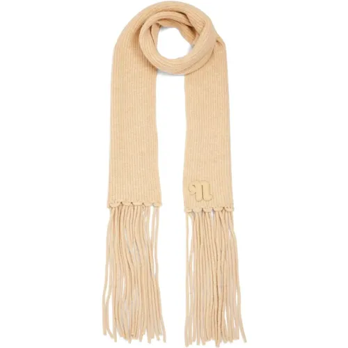 Fluffy Knit Logo Scarf Cream , female, Sizes: ONE SIZE - Nanushka - Modalova