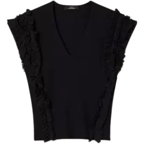 Schwarzes Sweater-Set mit gerüschtem V-Ausschnitt , Damen, Größe: XS - Twinset - Modalova