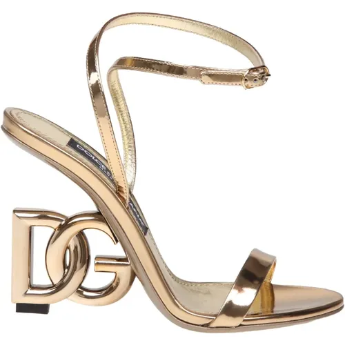 Goldene Spiegel Leder Sandale - Dolce & Gabbana - Modalova