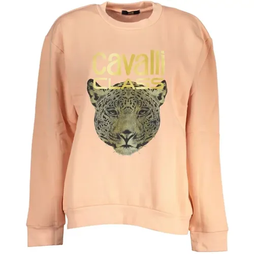 Schickes Rosa Fleece-Sweatshirt , Damen, Größe: XL - Cavalli Class - Modalova