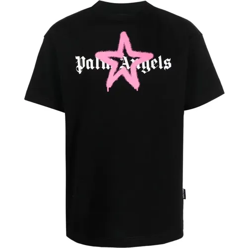 Star Sprayed Logo T-shirt for Men , male, Sizes: 2XL - Palm Angels - Modalova