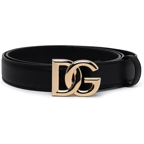 Schwarzer Ledergürtel mit DG-Monogrammschnalle , Damen, Größe: 115 CM - Dolce & Gabbana - Modalova