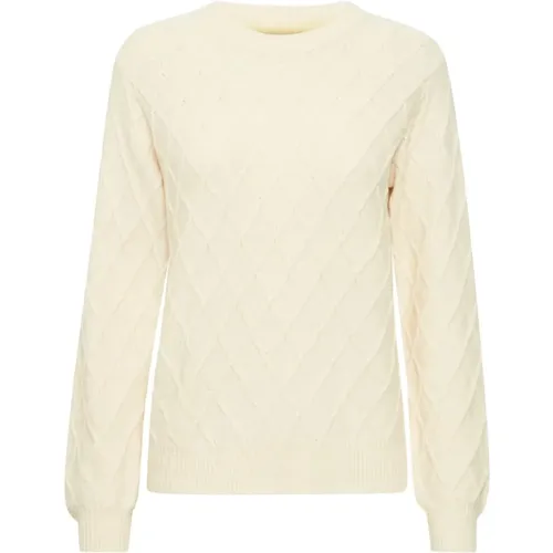 Ecru Rundhals Pullover , Damen, Größe: L - b.Young - Modalova