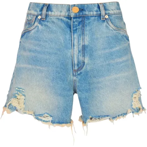 Denim Shorts mit Besticktem Logo - Balmain - Modalova