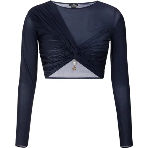 Laminated Jersey Crop Top Md01037E2 , female, Sizes: XS - Elisabetta Franchi - Modalova