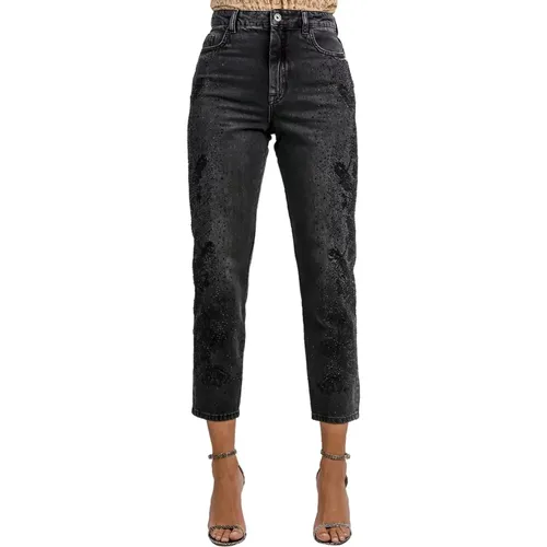 Slim Fit Denim Jeans with Rhinestones , female, Sizes: W27, W28, W26, W25 - PATRIZIA PEPE - Modalova