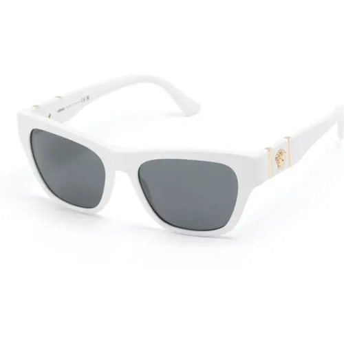 Weiße Sonnenbrille mit Original-Etui,Sonnenbrille Grau Dunkler Rahmen - Versace - Modalova