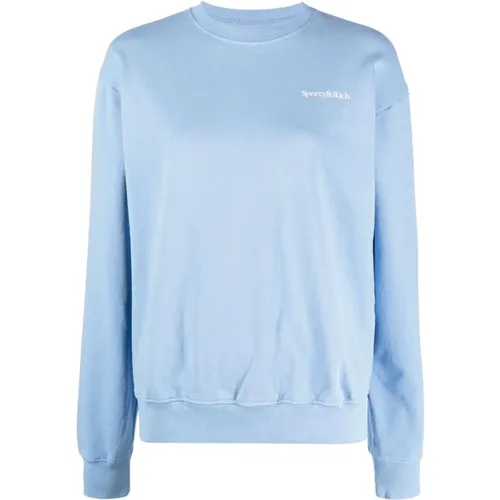 Hellblaues Sweatshirt mit Rundhalsausschnitt , Damen, Größe: L - Sporty & Rich - Modalova