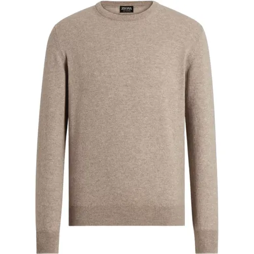 Cashmere Crew Neck Sweater Taupe Grey , male, Sizes: L - Ermenegildo Zegna - Modalova