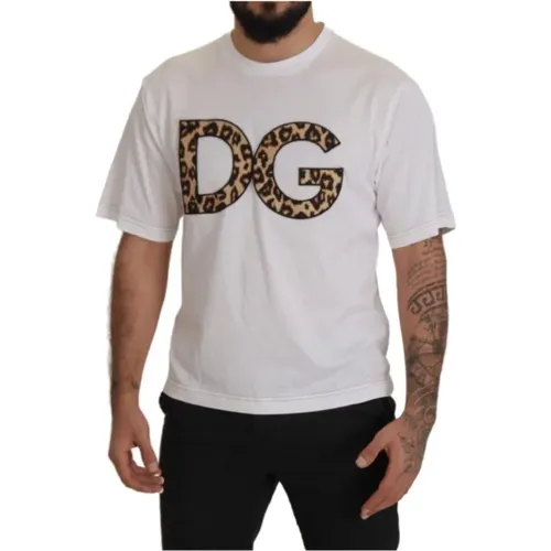 Kurzarm T-Shirt mit Leopard Logo , Herren, Größe: L - Dolce & Gabbana - Modalova