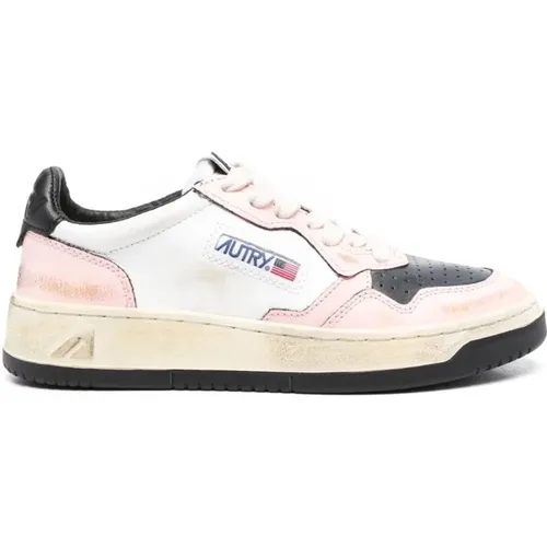 Vintage Low Leather Sneakers in White/Black/Pink , female, Sizes: 3 UK, 7 UK - Autry - Modalova