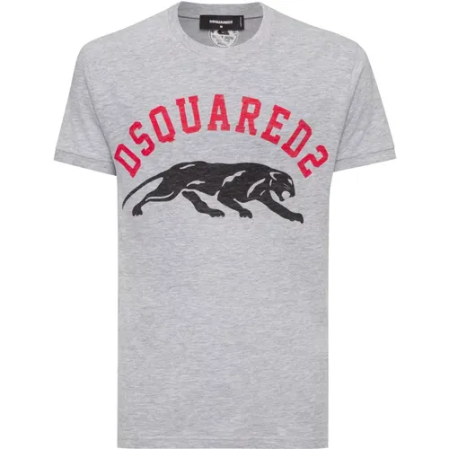 Graue T-Shirts und Polos mit Dsquared Panther Logo , Herren, Größe: XS - Dsquared2 - Modalova