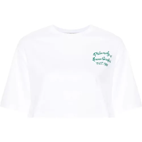 Weißes Baumwoll-T-Shirt mit Logo-Print - Philosophy di Lorenzo Serafini - Modalova