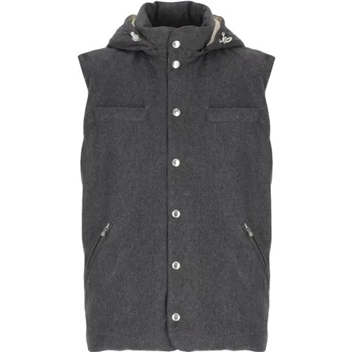 Grey Wool Sleeveless Jacket with Hood , male, Sizes: L, XL - BRUNELLO CUCINELLI - Modalova