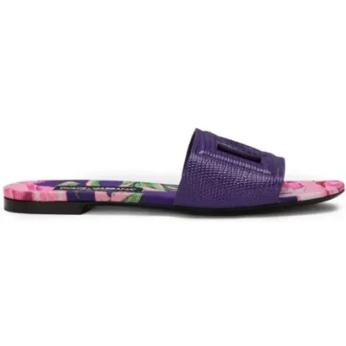 Slip-On Sandalen mit Eidechsenmuster , Damen, Größe: 37 EU - Dolce & Gabbana - Modalova