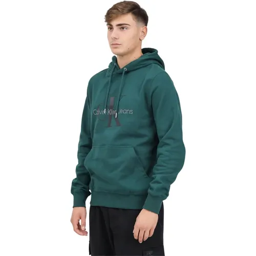 Grüner Hoodie mit Logo-Print , Herren, Größe: M - Calvin Klein Jeans - Modalova