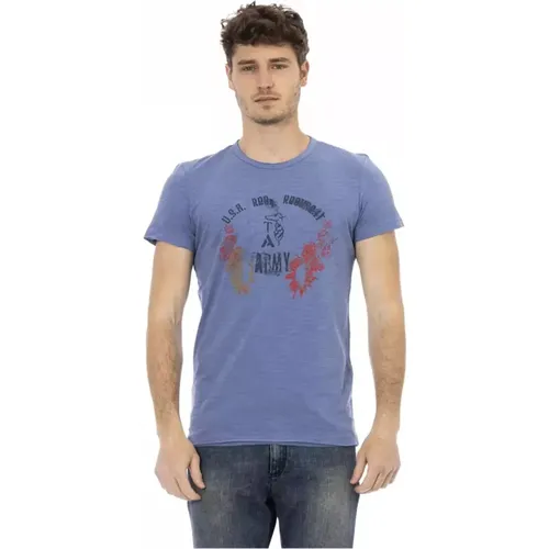 Blaues Baumwoll T-Shirt mit Frontdruck , Herren, Größe: XL - Trussardi - Modalova