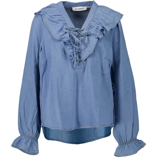 Denim Look Frill Tie Blouse , female, Sizes: M, XL, S, L - Co'Couture - Modalova