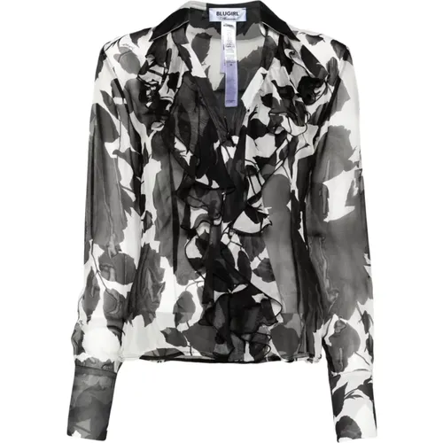 Floral Print Silk Shirt , female, Sizes: L, M, S - Blugirl - Modalova