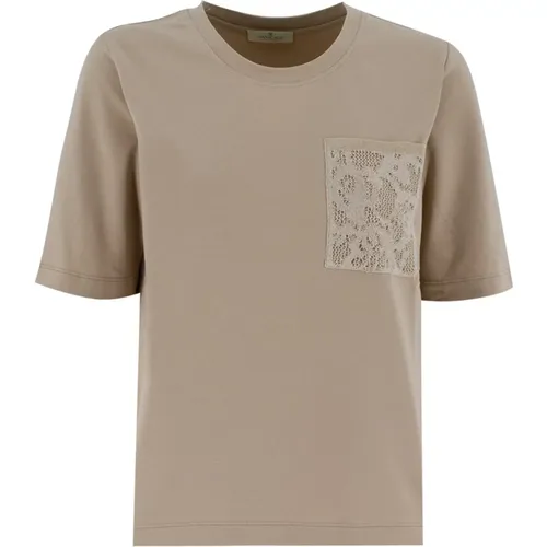 Besticktes T-Shirt mit Rundhalsausschnitt , Damen, Größe: L - Panicale - Modalova