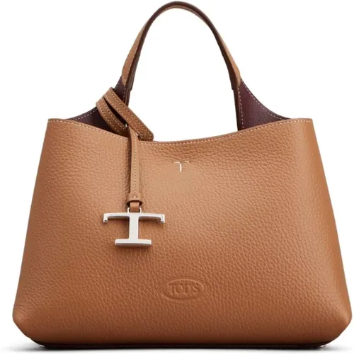 Grained Leather Tote Bag with Logo Pendant , female, Sizes: ONE SIZE - TOD'S - Modalova
