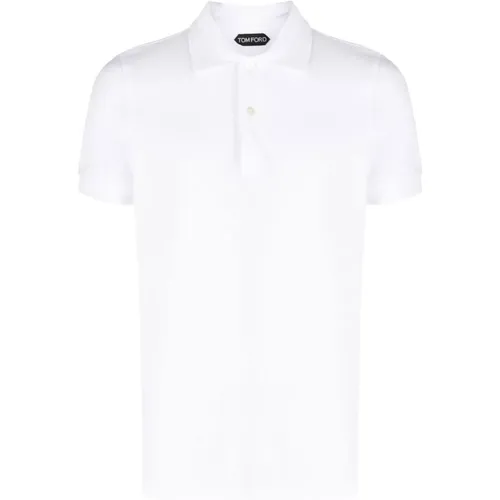 Weiße Baumwoll-Poloshirt Kurzarm , Herren, Größe: L - Tom Ford - Modalova