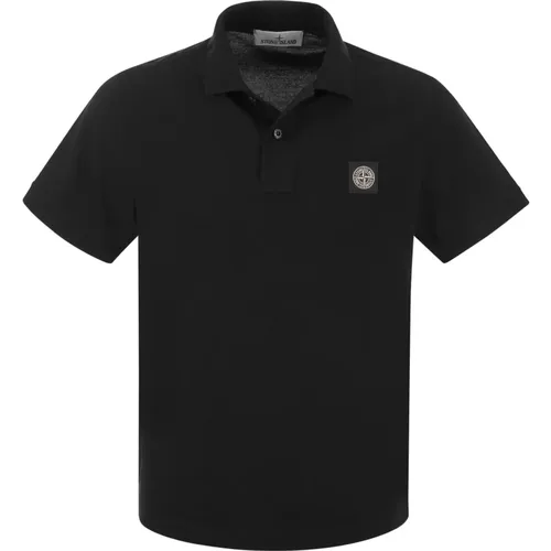 Slim Fit Baumwoll-Poloshirt mit Windrose-Logo-Patch , Herren, Größe: L - Stone Island - Modalova