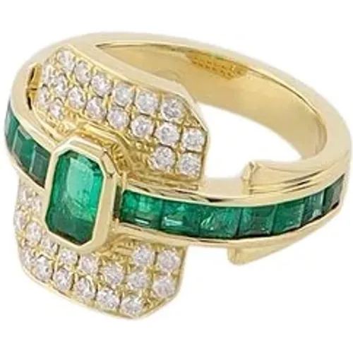 Art Deco-inspirierter Shield Ring in Gold und Smaragd - Rainbow K - Modalova