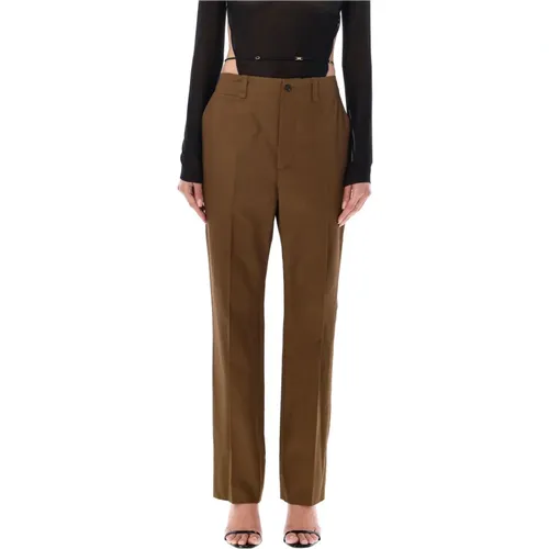 Khaki Cotton Trousers Pant Look 15 , female, Sizes: L - Saint Laurent - Modalova