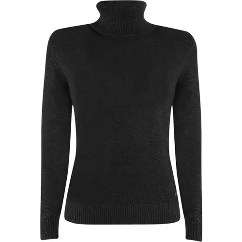 Schwarzer Viskose-Pullover mit Rollkragen , Damen, Größe: M - YES ZEE - Modalova