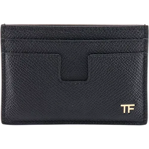 Schwarzer Lederkartenhalter mit Metallmonogramm - Tom Ford - Modalova