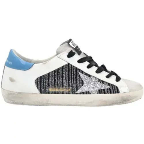 Superstar White Black Silver Glitter Sneakers , female, Sizes: 6 UK - Golden Goose - Modalova